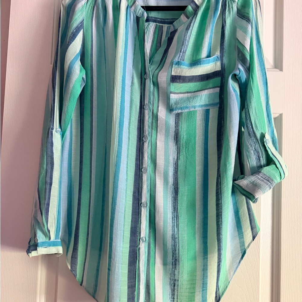 Zac & Rachel Green and Blue Striped Shirt